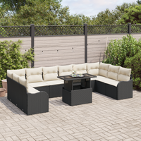 Set Divano da Giardino  11 Pezzi con Cuscini Rattan Nero