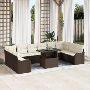 Set di divani da giardino con cuscini da 11 pezzi Marrone Rattan Poli