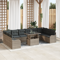 Set Divano da Giardino  11 pezzi con cuscini Grigio in Rattan Sintetico