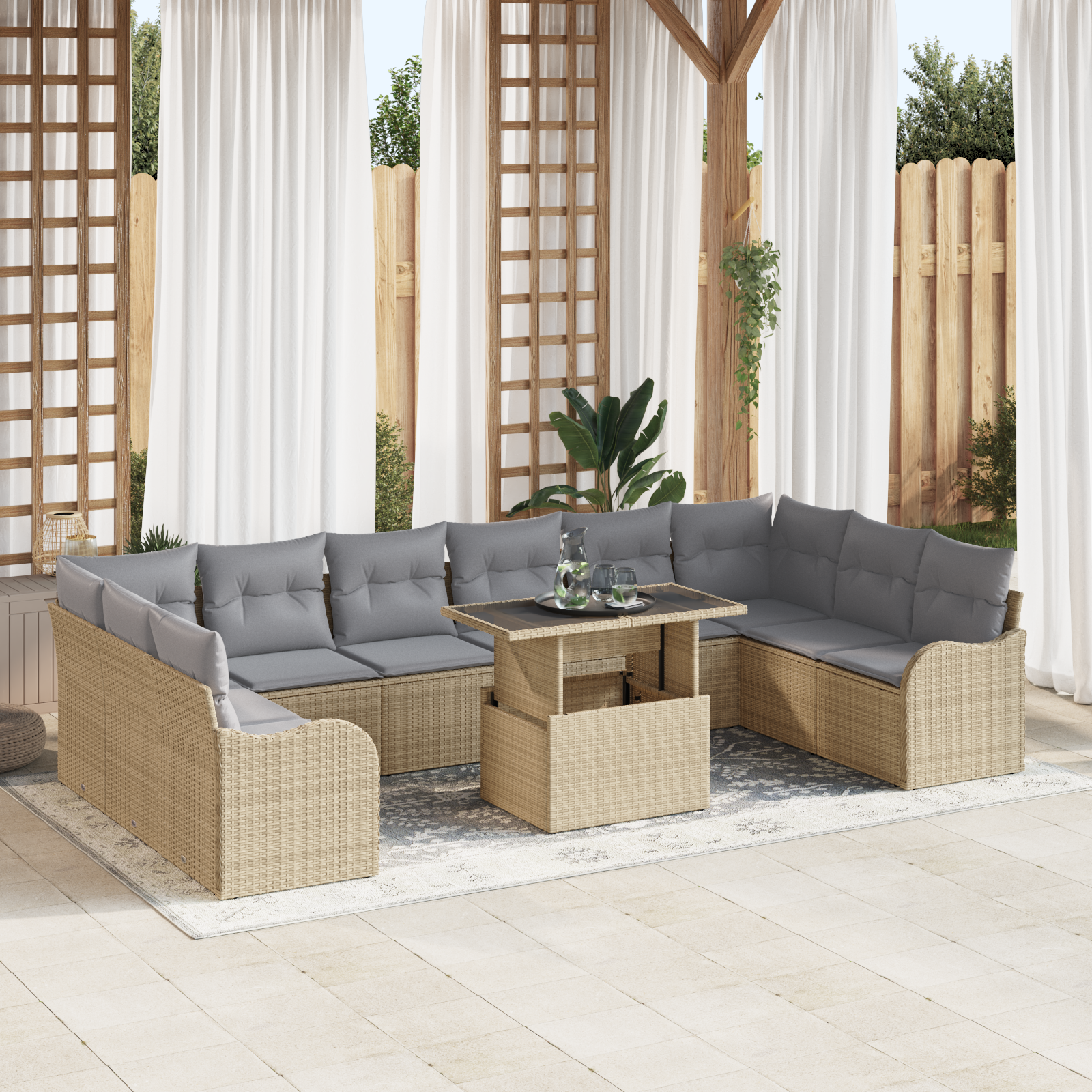 Set divano da giardino  11 pezzi con cuscini Beige Rattan Polietilene