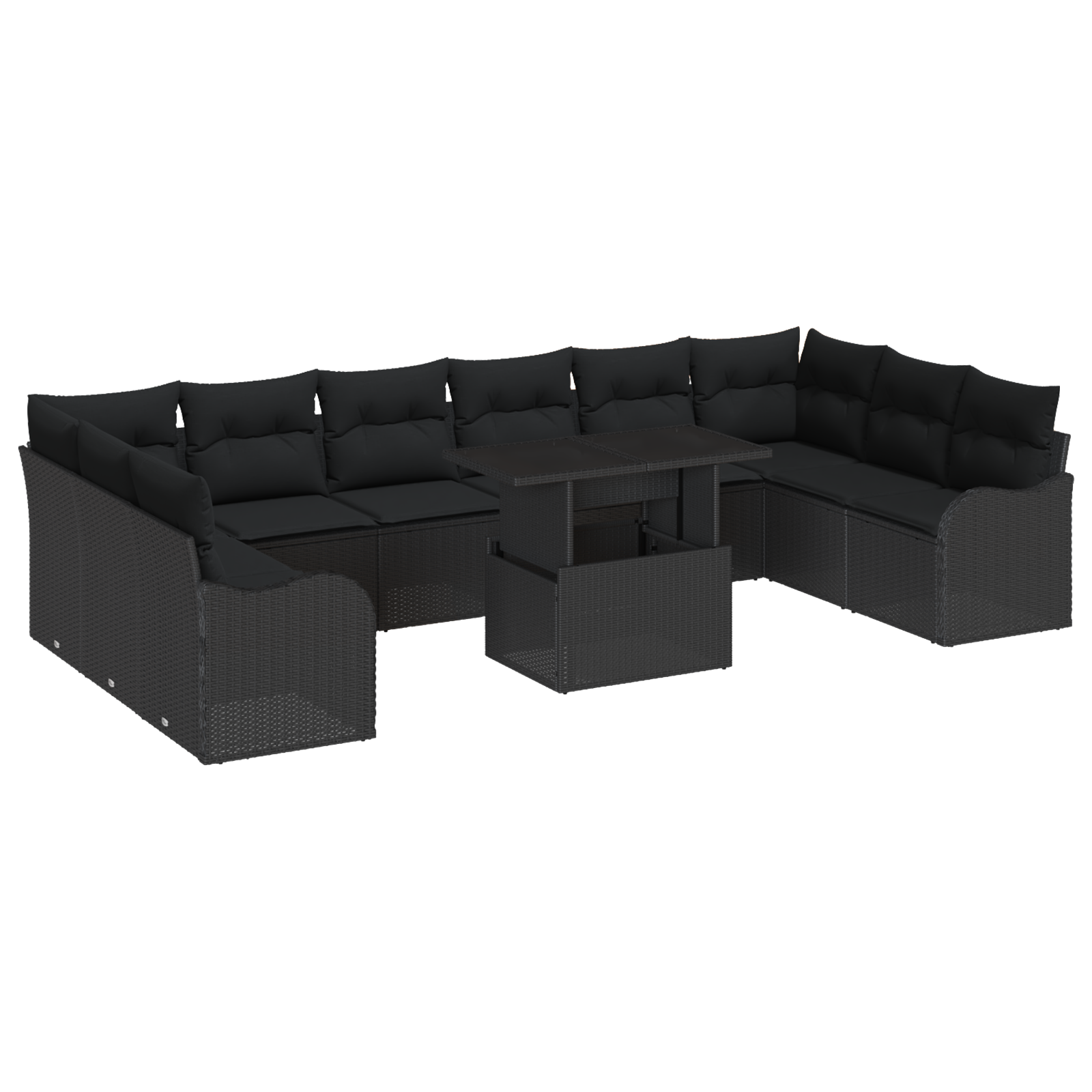 Set Sofà Giardino con Cuscini  11 Pezzi Nero Polyrattan