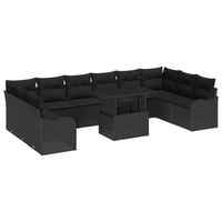 Set Sofà Giardino con Cuscini  11 Pezzi Nero Polyrattan