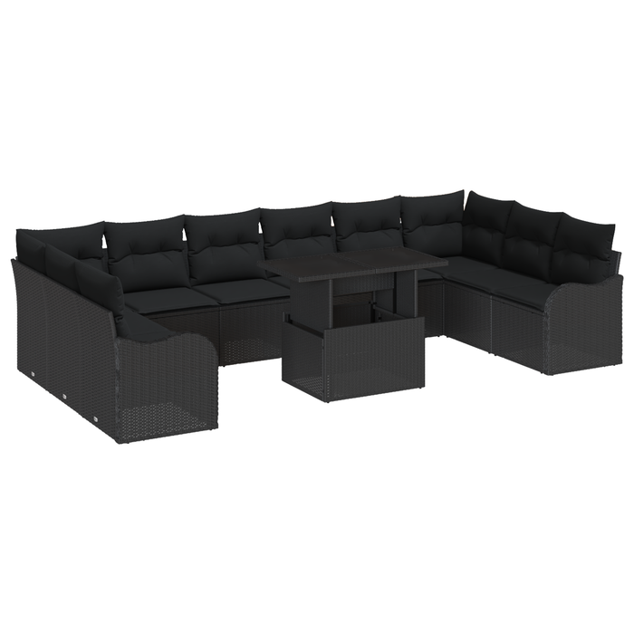 Set Sofà Giardino con Cuscini  11 Pezzi Nero Polyrattan