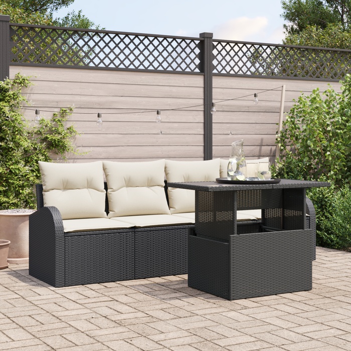 Set Divano Giardino 5 Pezzi con Cuscini Nero Polyrattan