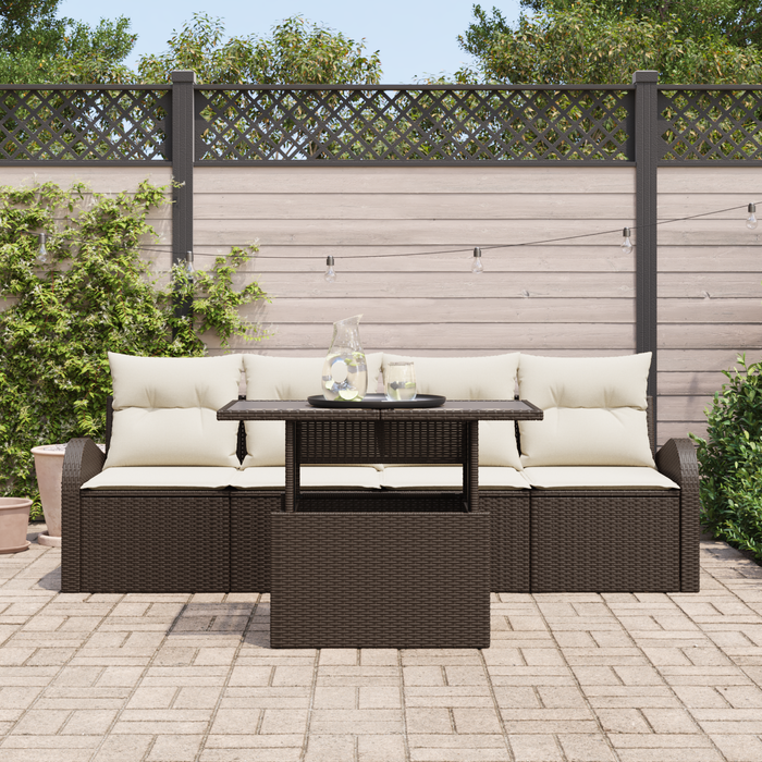 Set di divani da giardino  5 pezzi con cuscini in rattan poligonale marrone