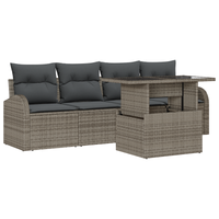 Set Divani da Giardino  5 Pezzi con Cuscini Grigio Polyrattan