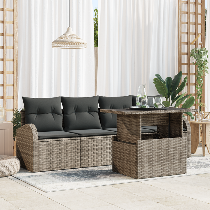 Set Divani da Giardino  5 Pezzi con Cuscini Grigio Polyrattan