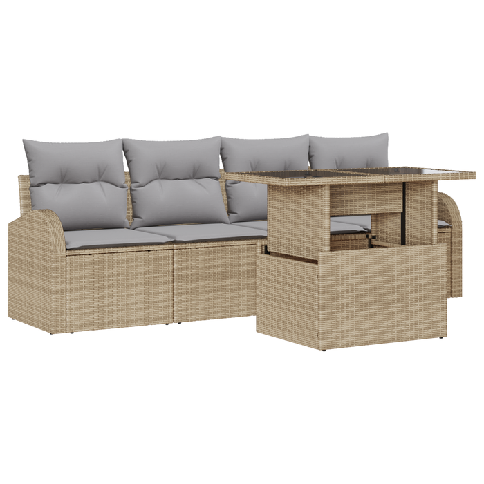 Set di Divano da Giardino  5 Pezzi con Cuscini Beige Polyrattan