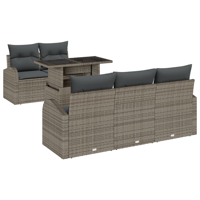 Set Divano da Giardino  6 Pezzi con Cuscini Grigio Rattan Polietilene