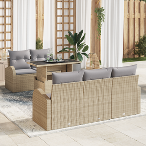 Set di Sofà da Giardino 6 Pezzi con Cuscini Beige in Rattan Sintetico