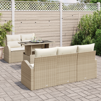 Set di Divani da Giardino a 6 Pezzi con Cuscini Beige Polyrattan
