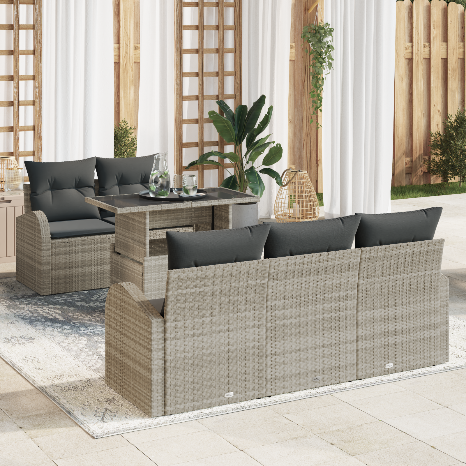Set Divano da Giardino vitaXL 6 Pezzi con Cuscini Grigio Chiaro Rattan PE