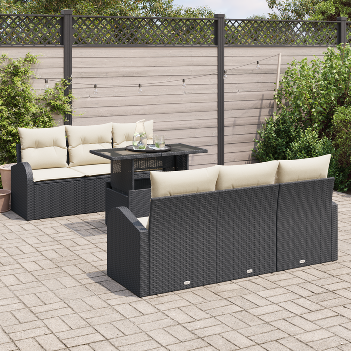 Set Divano da Giardino  7 Pezzi con Cuscini Rattan Polietilene Nero