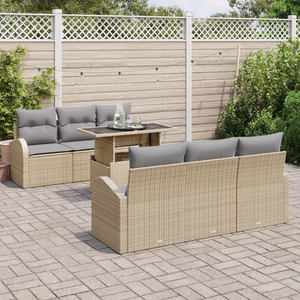 Set Divano da Giardino 7 Pezzi con Cuscini Beige Polyrattan