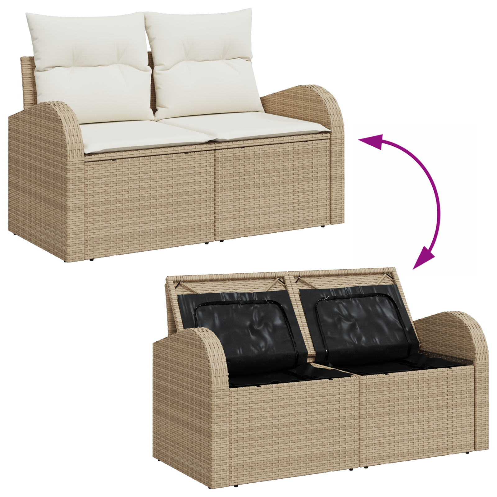 Set da giardino  da 7 pezzi con cuscini beige in polyrattan