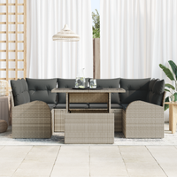 Set Divano da Giardino  7 Pezzi con Cuscini Grigio Chiaro Polyrattan