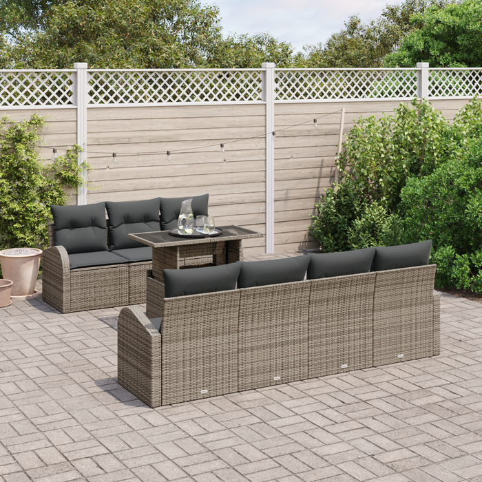 Set Divano da Giardino 8 Pezzi con Cuscini Grigio Polyrattan