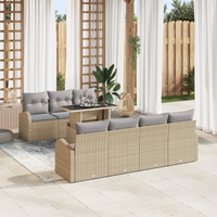 Set di Sofà da Giardino a 8 Pezzi con Cuscini Beige Polyrattan