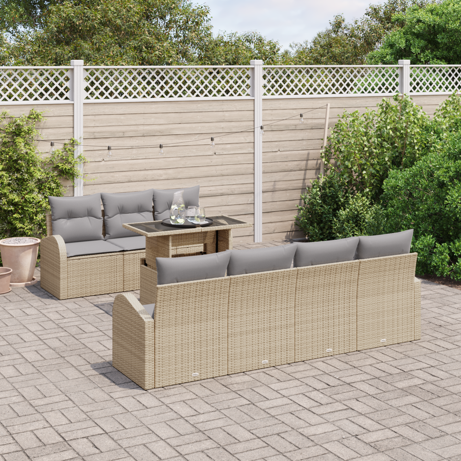 Set di Sofà da Giardino a 8 Pezzi con Cuscini Beige Polyrattan