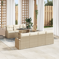 Set Divano da Giardino da 8 Pezzi con Cuscini Beige Polyrattan