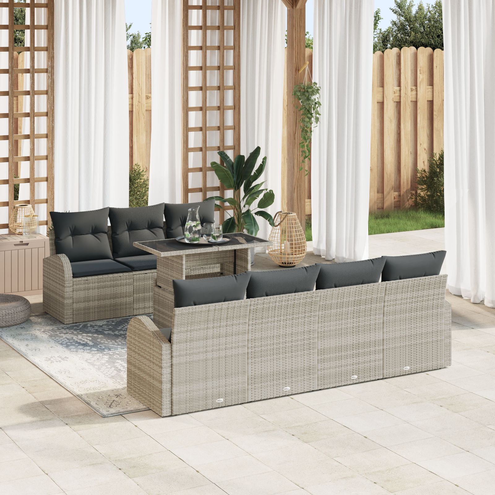 Set Divani Giardino  con Cuscini Grigio Chiaro Polyrattan