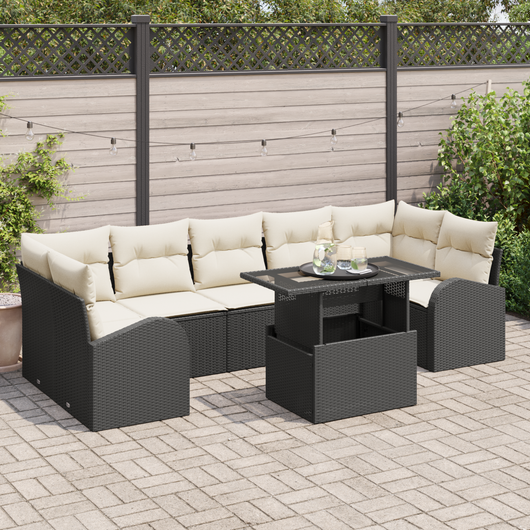 Set di divani da giardino  8 pezzi con cuscini Nero Polyrattan