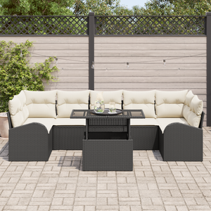 Set di divani da giardino  8 pezzi con cuscini Nero Polyrattan
