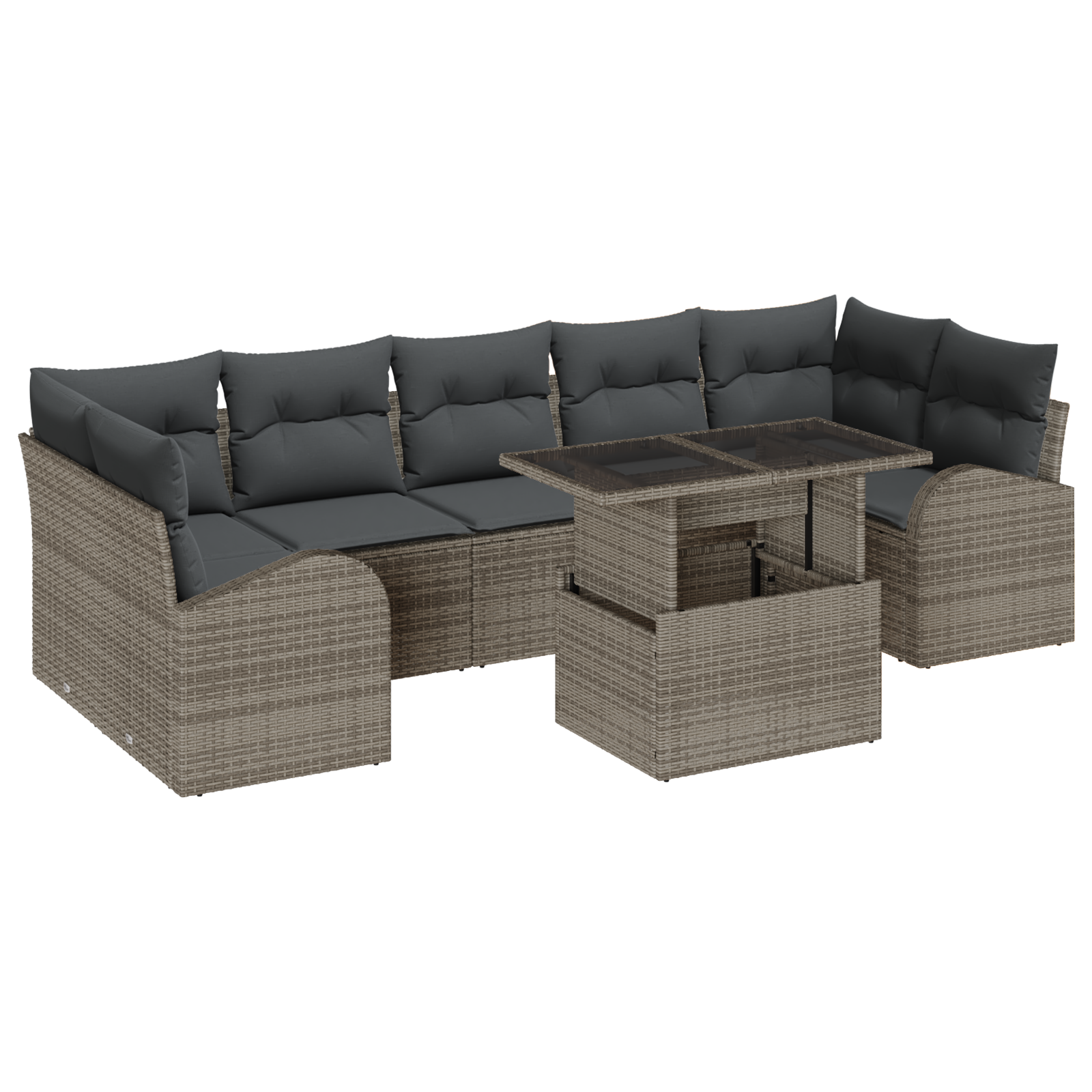 Set Divano da Giardino con Cuscini 8 Pezzi Rattan Polietilene Grigio