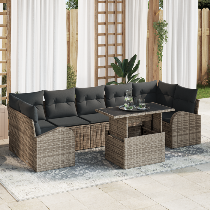 Set Divano da Giardino con Cuscini 8 Pezzi Rattan Polietilene Grigio
