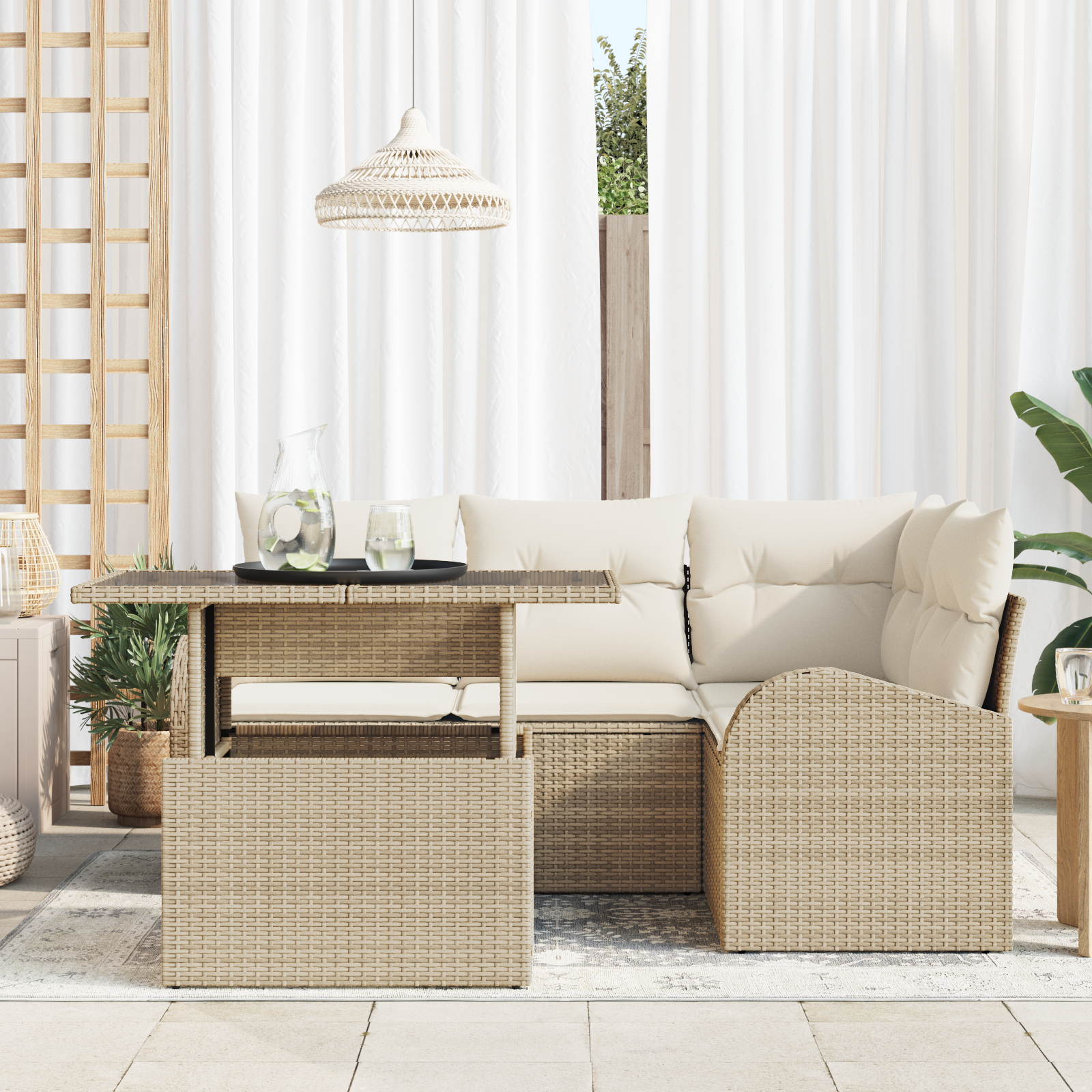 Set divani giardino con 5 pezzi e cuscini beige polirattan