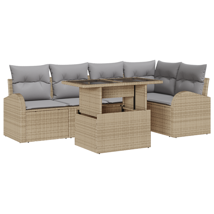 Set di Sofà da Giardino  6 Pezzi con Cuscini Beige Rattan Polietilene