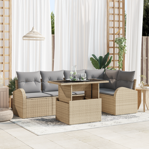 Set di Sofà da Giardino  6 Pezzi con Cuscini Beige Rattan Polietilene