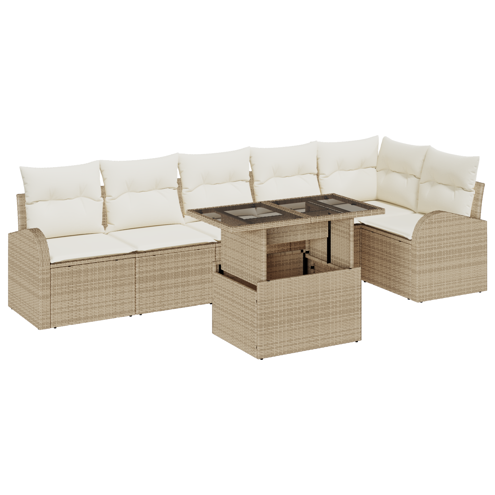 Set divano da giardino 7 pezzi con cuscini in rattan sintetico beige
