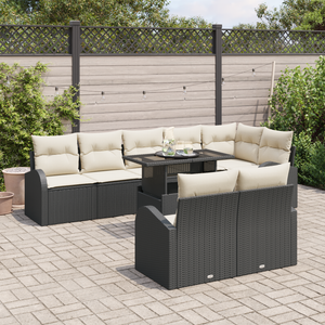 Set di Sofà da Giardino  9 Pezzi con Cuscini Nero in Polyrattan