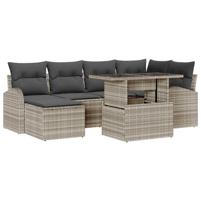 Set da giardino  7 pezzi con cuscini grigio chiaro in rattan polyrattan
