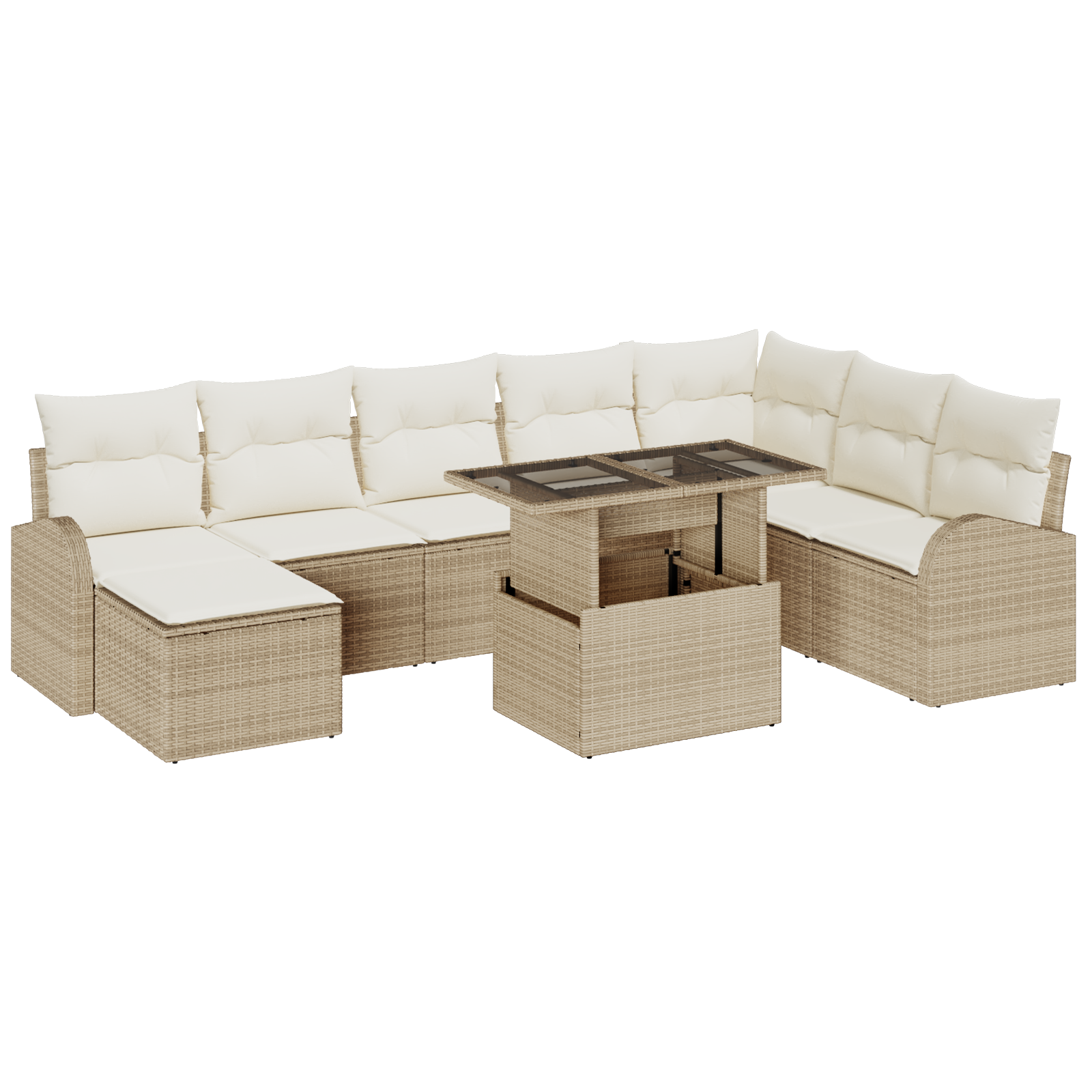 Set divani giardino  9 pezzi con cuscini beige polirattan