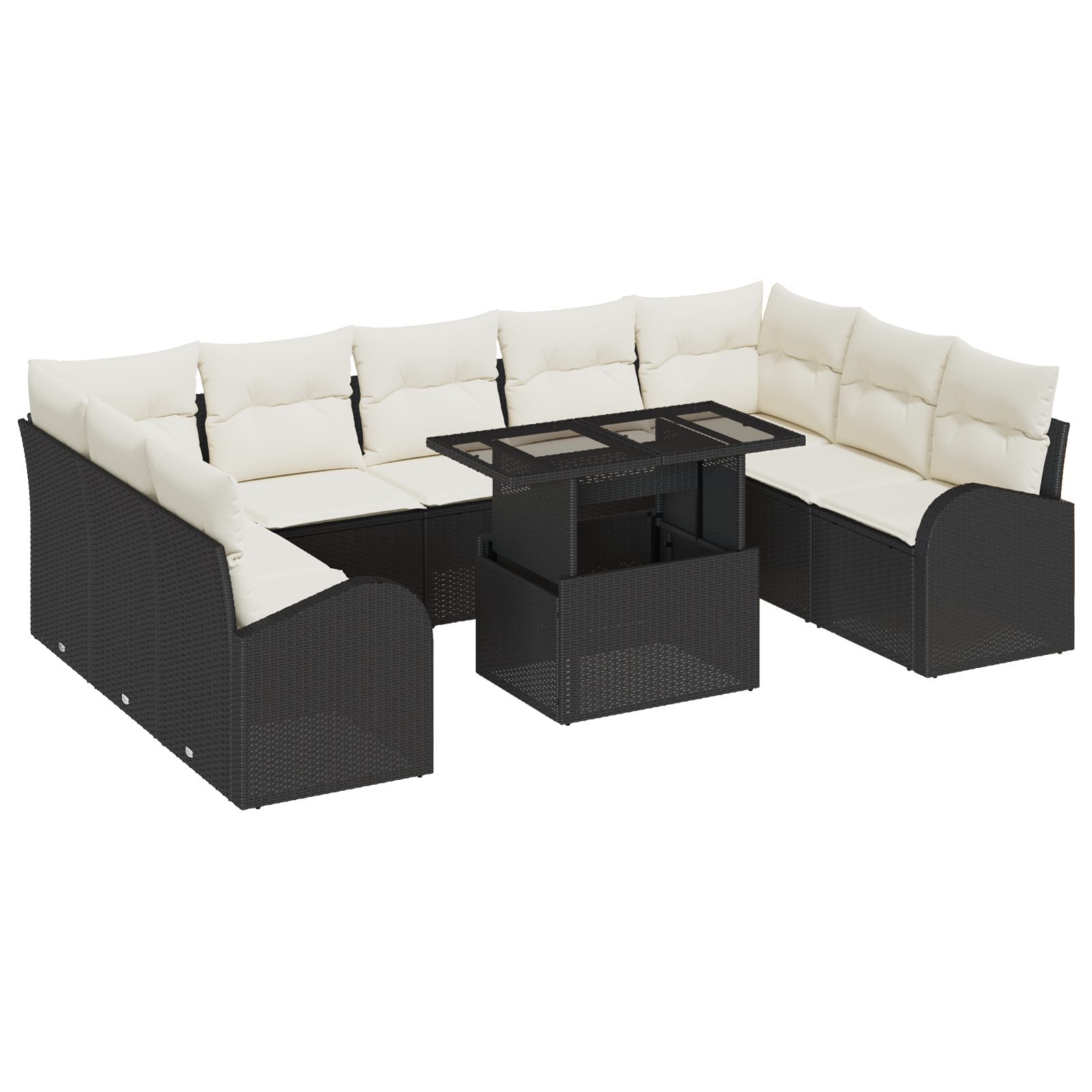 Set divani giardino  10 pezzi con cuscini rattan nero