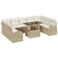 Set Divano da Giardino 10 Pezzi con Cuscini Rattan Poliestere Beige