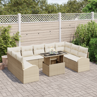 Set Divano da Giardino 10 Pezzi con Cuscini Rattan Poliestere Beige