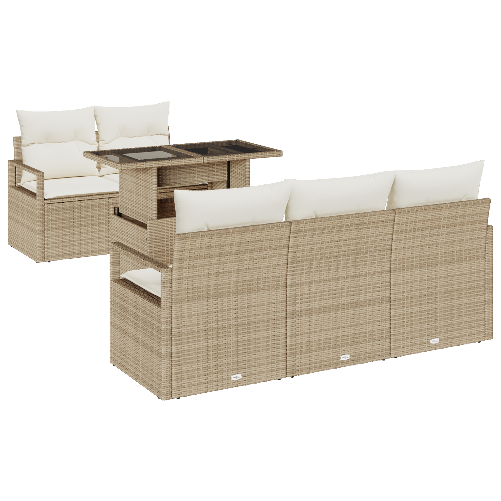 Set di Divani da Giardino con Cuscini Beige in Rattan Polietilene da 6 Pezzi