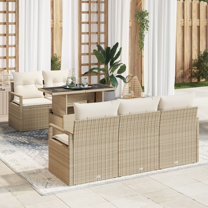 Set di Divani da Giardino con Cuscini Beige in Rattan Polietilene da 6 Pezzi