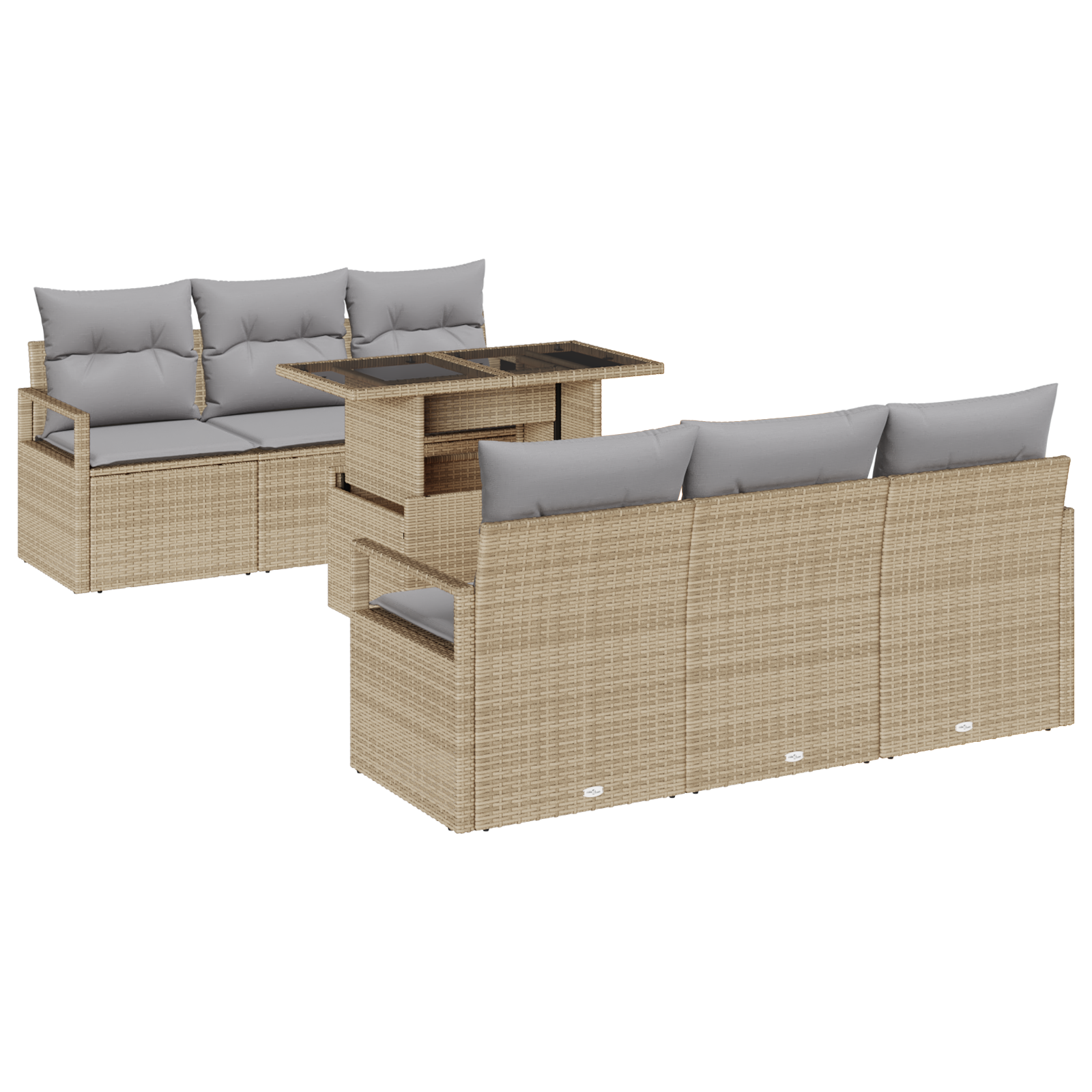 Set di divani da giardino da 7 pezzi con cuscini in rattan polietilene beige