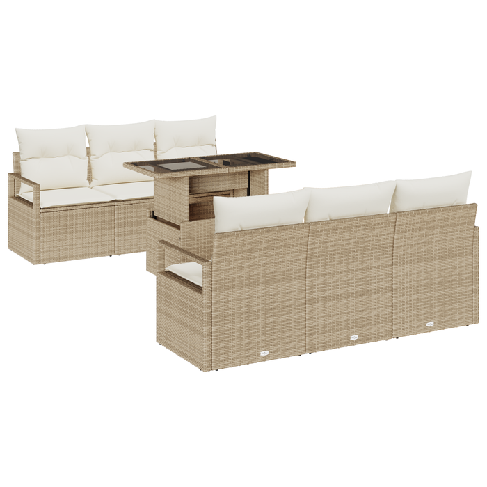 Set Divano da Giardino  con Cuscini Beige Rattan Poliestere