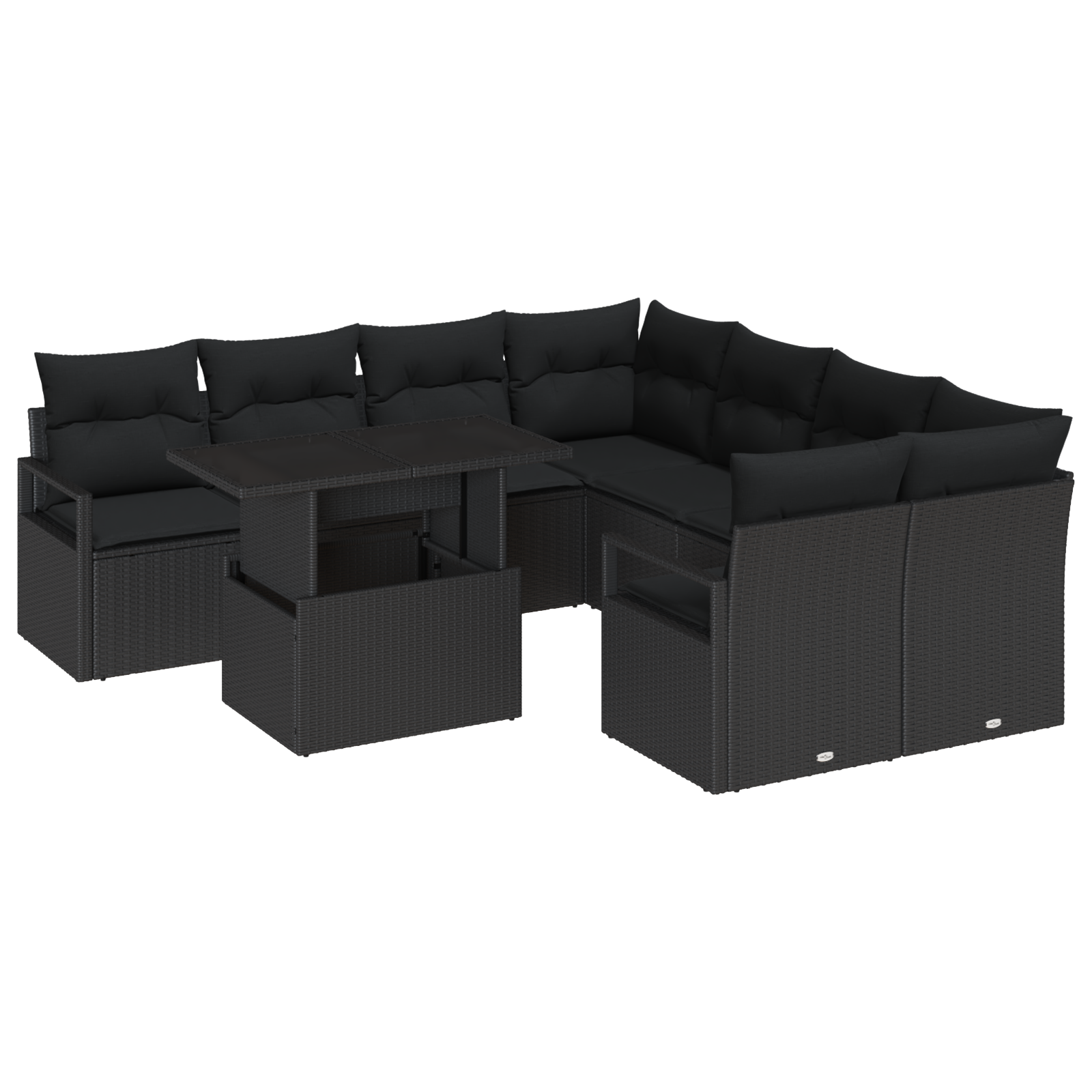 Set di divani da giardino  9 pezzi con cuscini in poly rattan nero