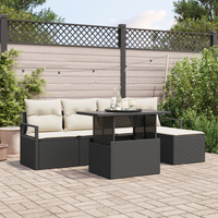 Set divani da giardino con cuscini  6 pezzi in rattan poliestere nero