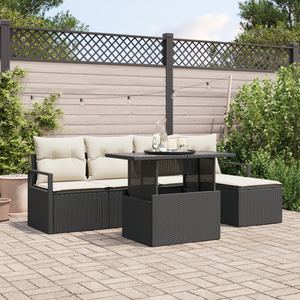 Set divani da giardino con cuscini  6 pezzi in rattan poliestere nero