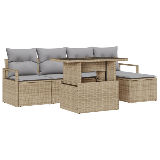 Set di Sofà da Giardino  6 Pezzi con Cuscini Beige Polyrattan