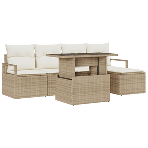 Set di divani da giardino  6 Pezzi con Cuscini Beige Rattan Poliarattan