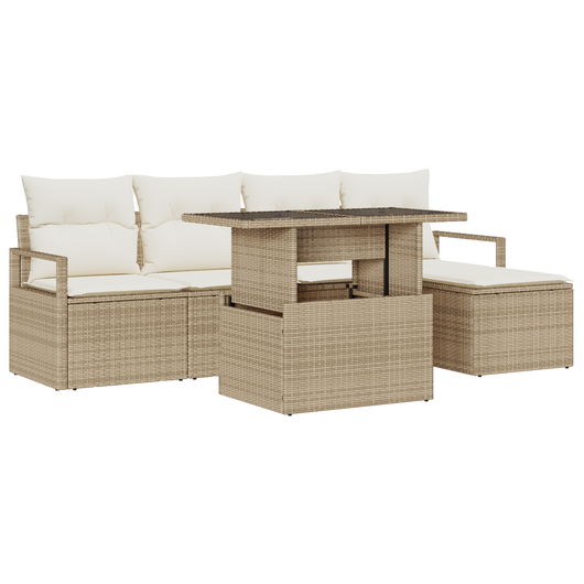 Set di divani da giardino  6 Pezzi con Cuscini Beige Rattan Poliarattan