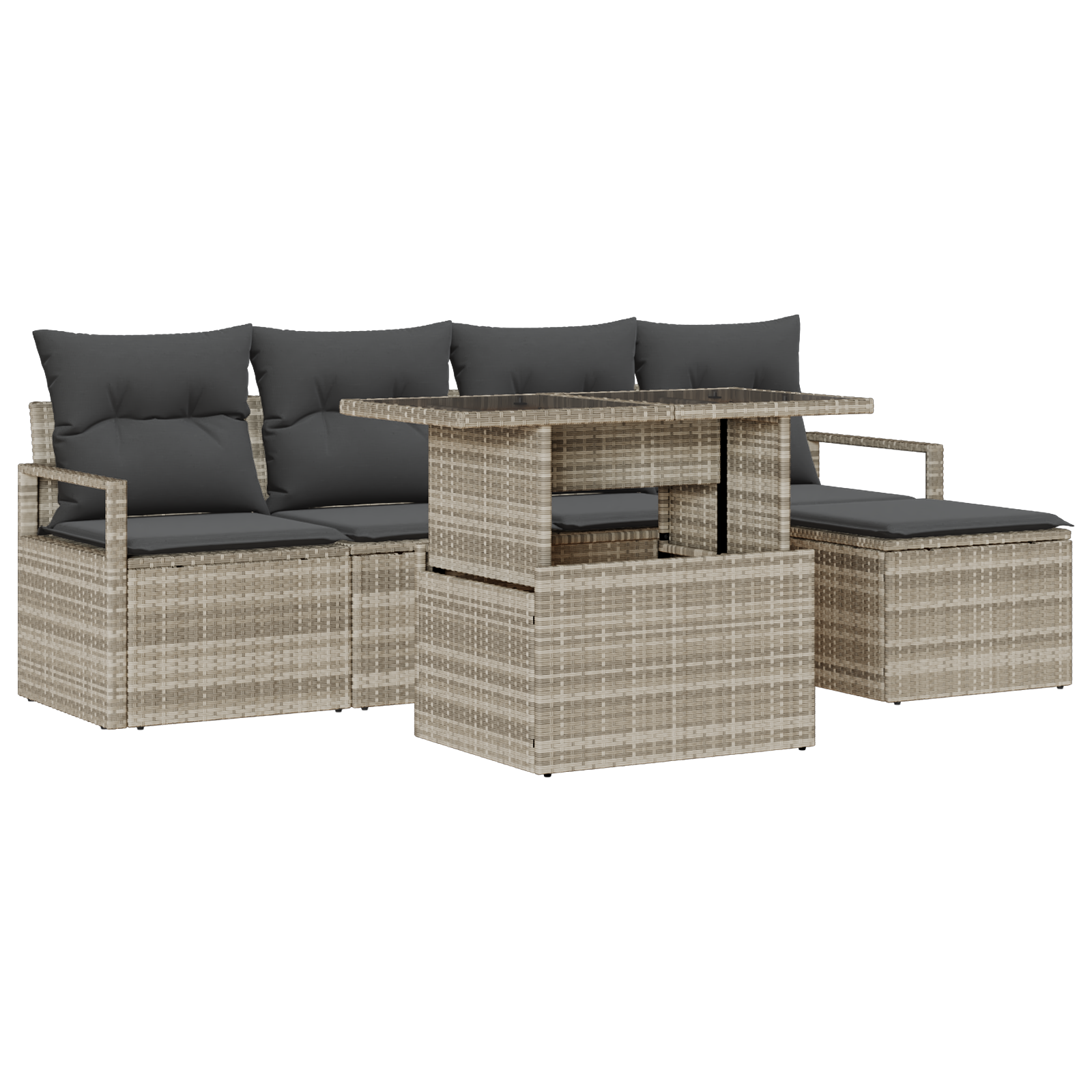 Set Divano da Giardino  6 pezzi con Cuscini Grigio Chiaro Poly Rattan